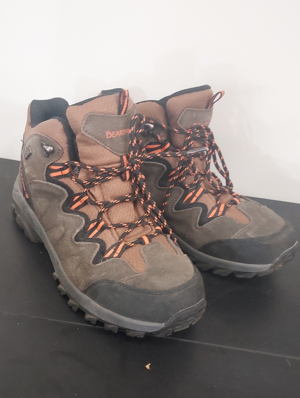 BearPaw Men's Brown Suede Hiking Boots with Orange Accents